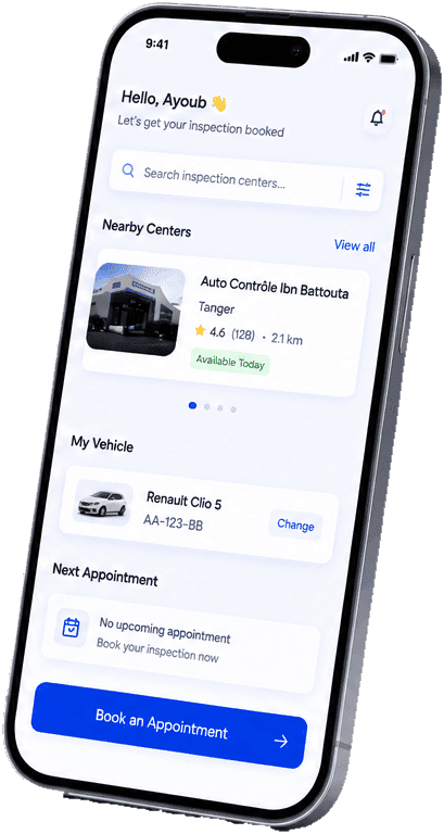 AUTOTICKEET driver app home screen: nearby centers, vehicle and booking.
